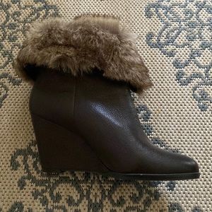 BCBG brown leather wedge boots